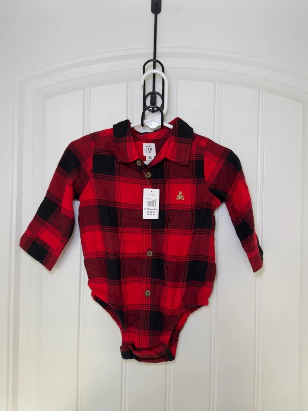 Baby Gap Red Black Buffalo Plaid Bodysuit  6-12 Months